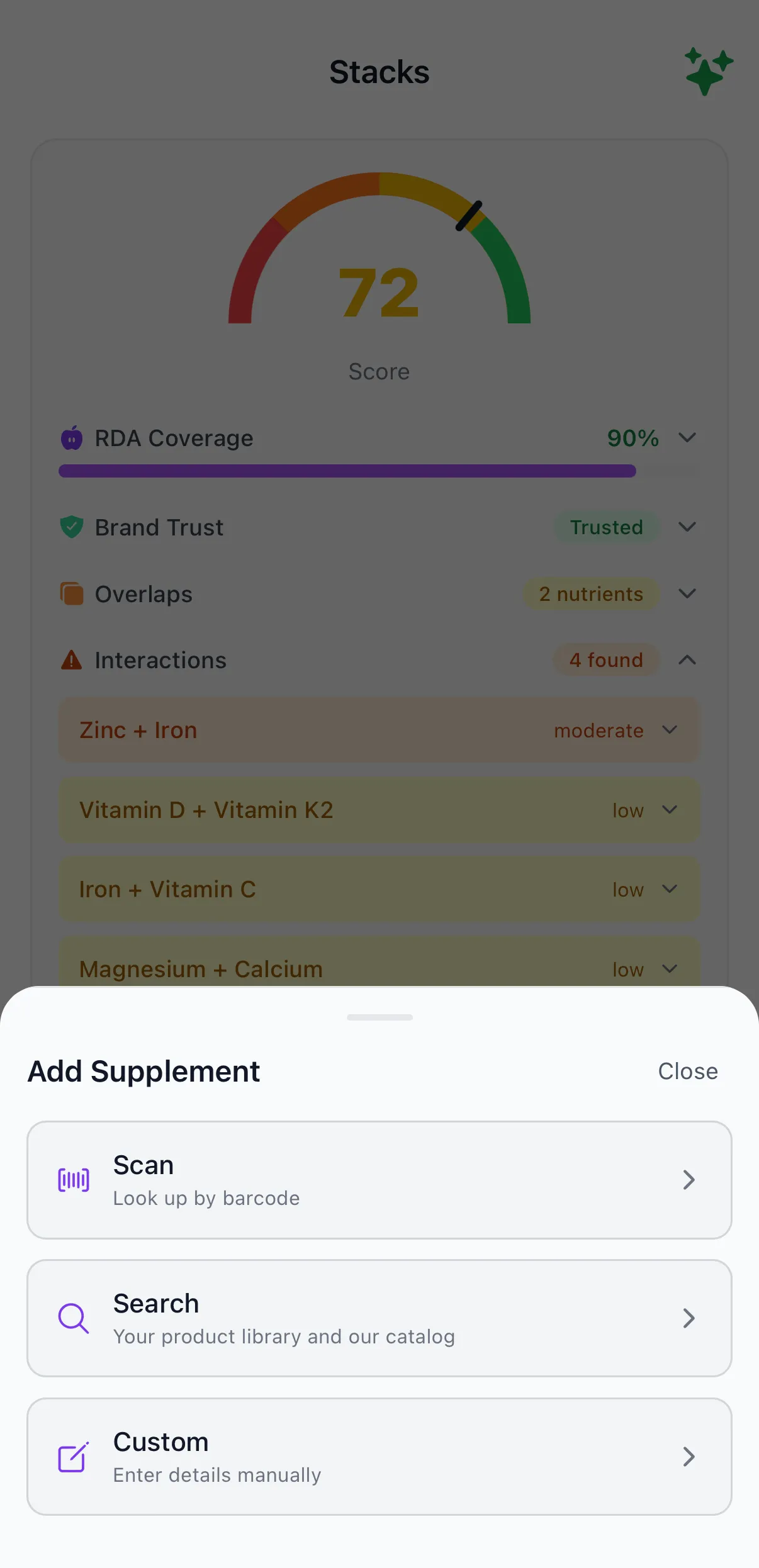 Add supplement menu
