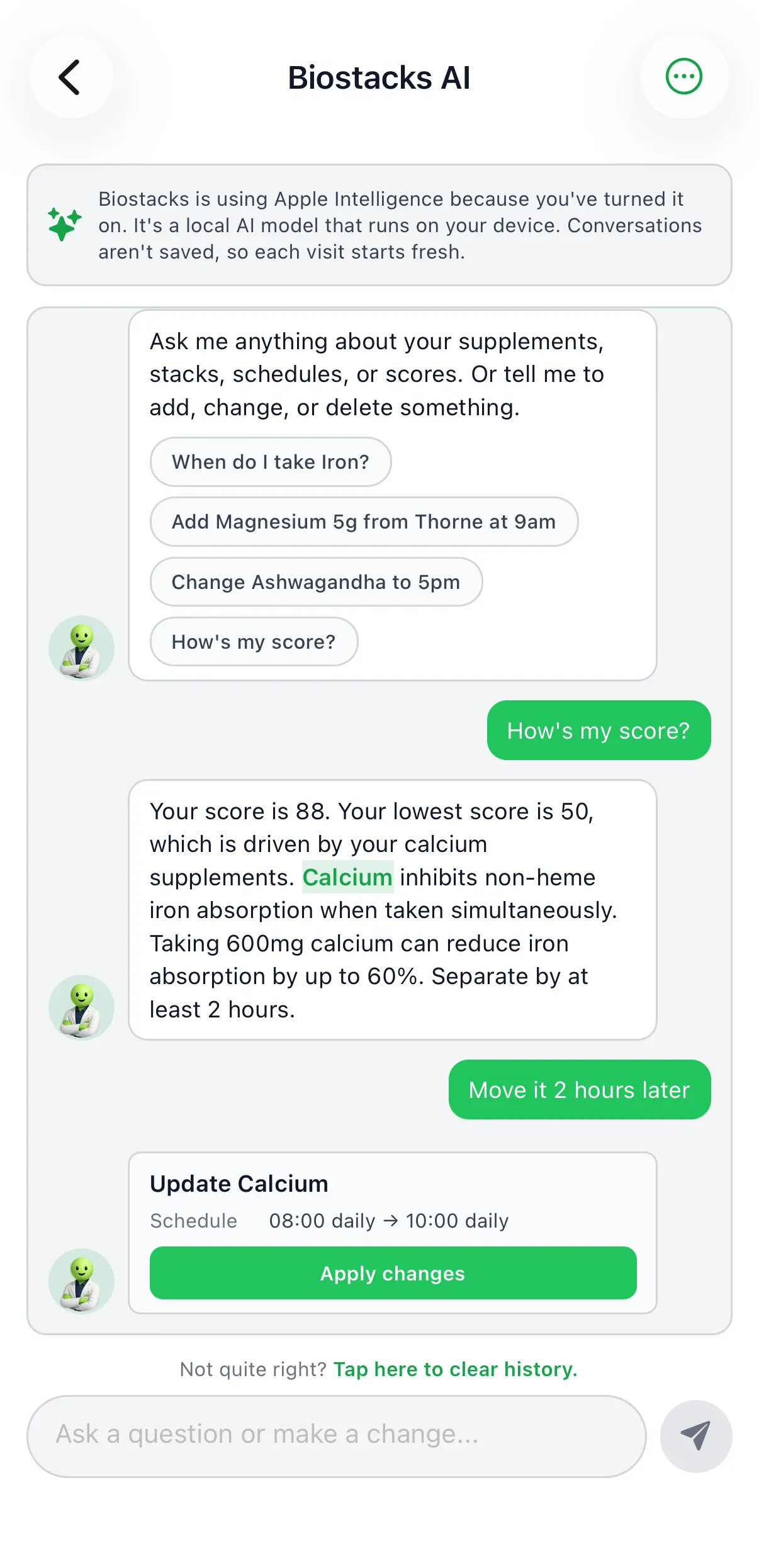 On-device AI chat in the Biostacks app