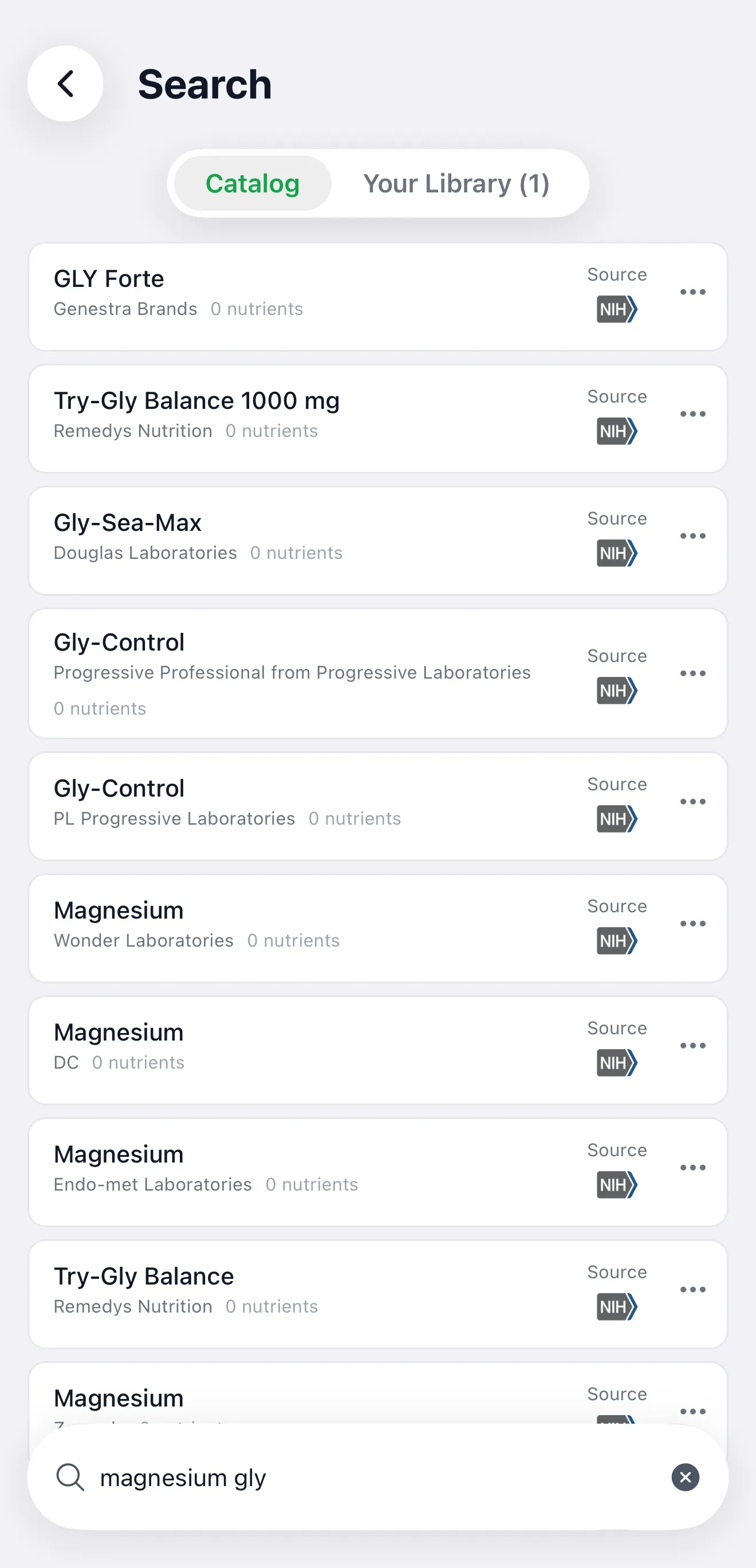 Catalog search results for magnesium glycinate