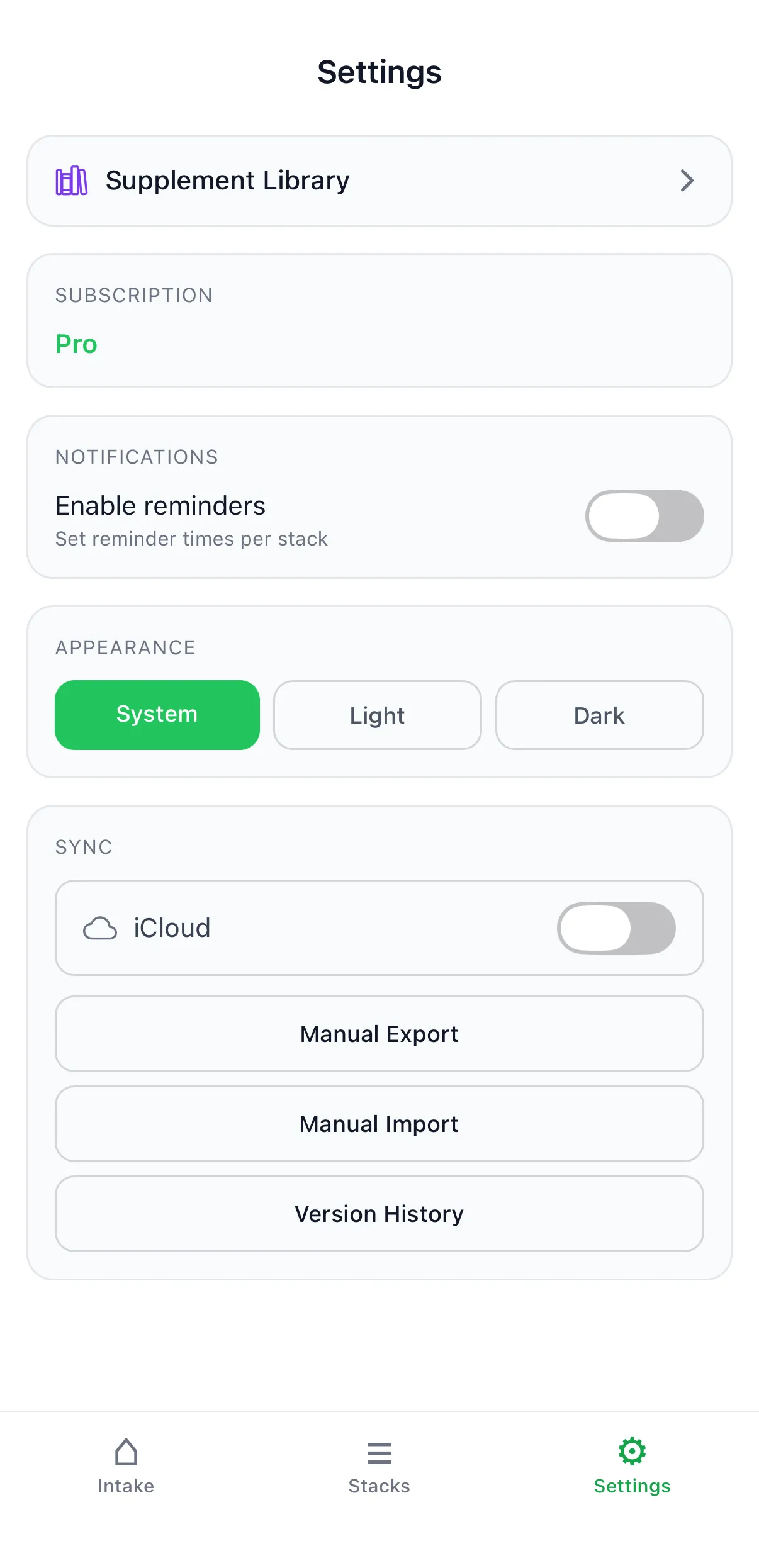 Settings and sync options