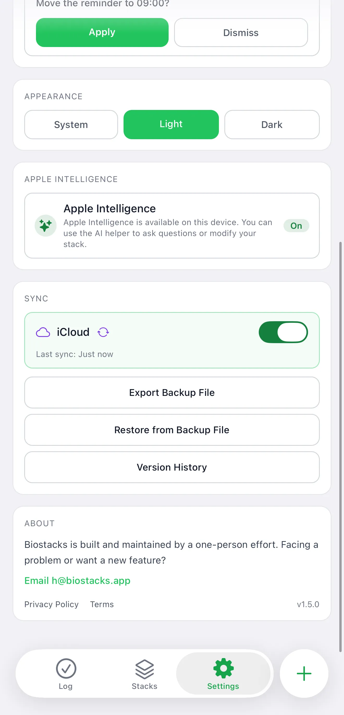 Settings and sync options